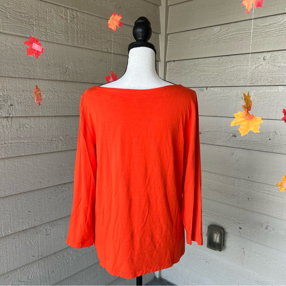 Ralph Lauren Bright Orange Long Sleeve Boatneck Blouse - Picture 4 of 5